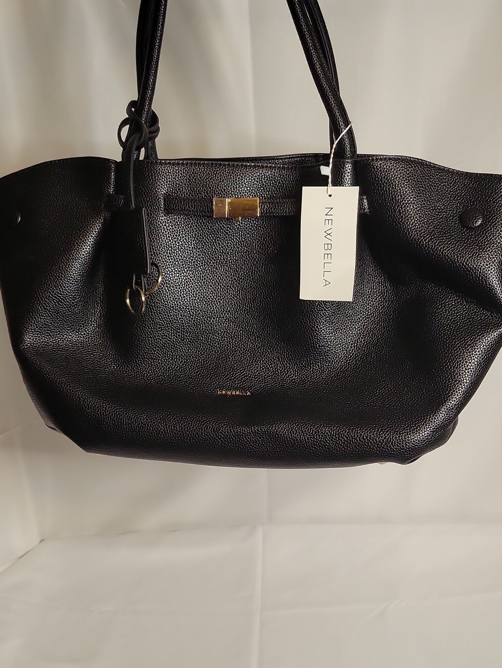 NEWBELLA Black Pebbled Leather Tote with Gold Hardware